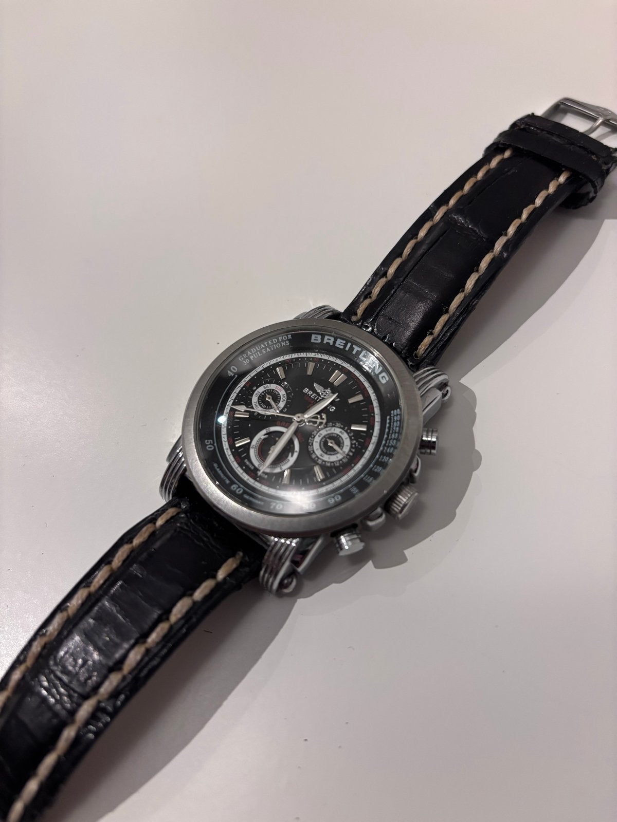 Replica Breitling Chronograaf Polshorloge met Leren Band, Staal, Breitling, Polshorloge, Ophalen of Verzenden