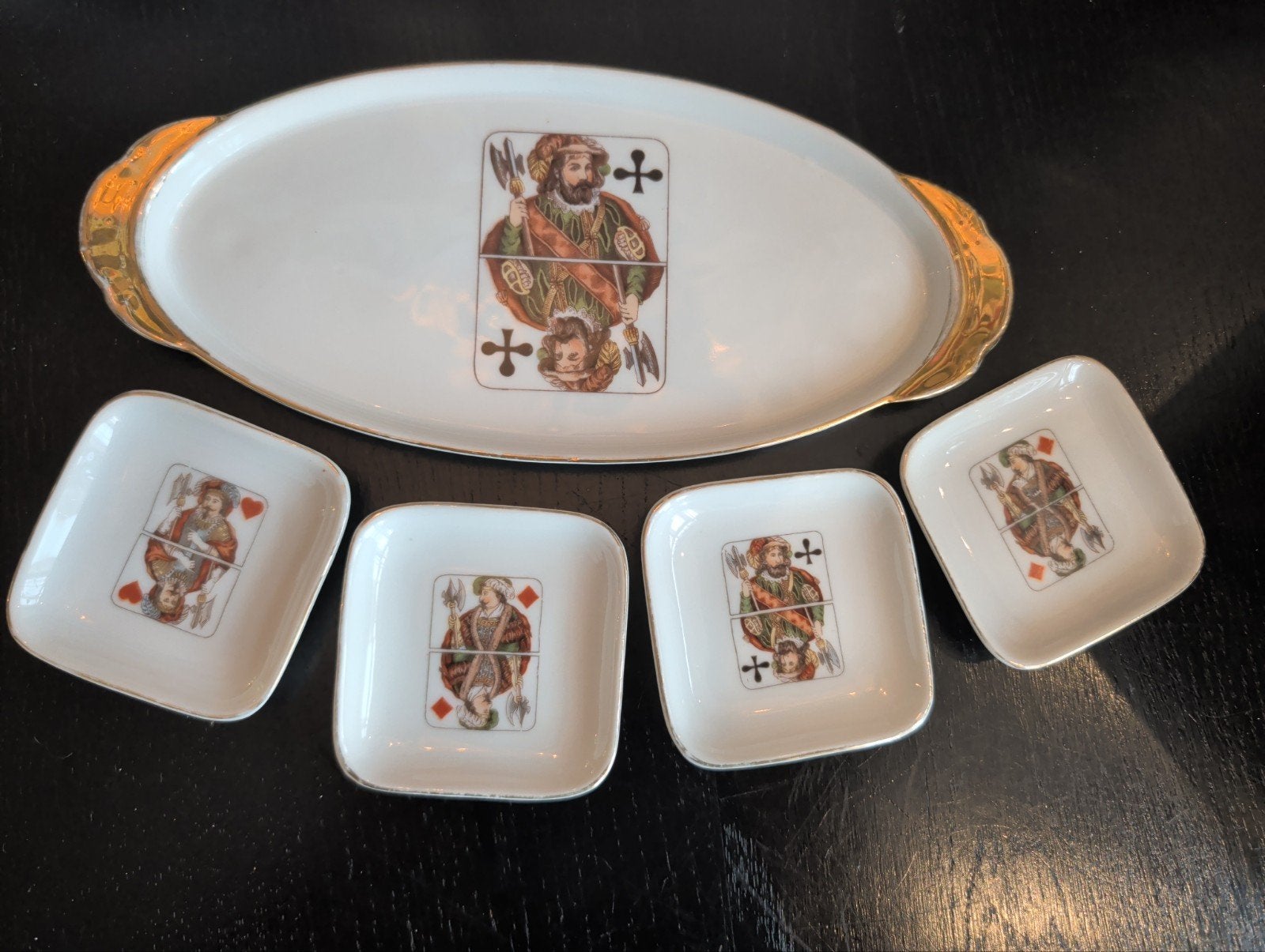 vintage art deco bridgeset/ schaaltjes set Victoria china, Ophalen of Verzenden