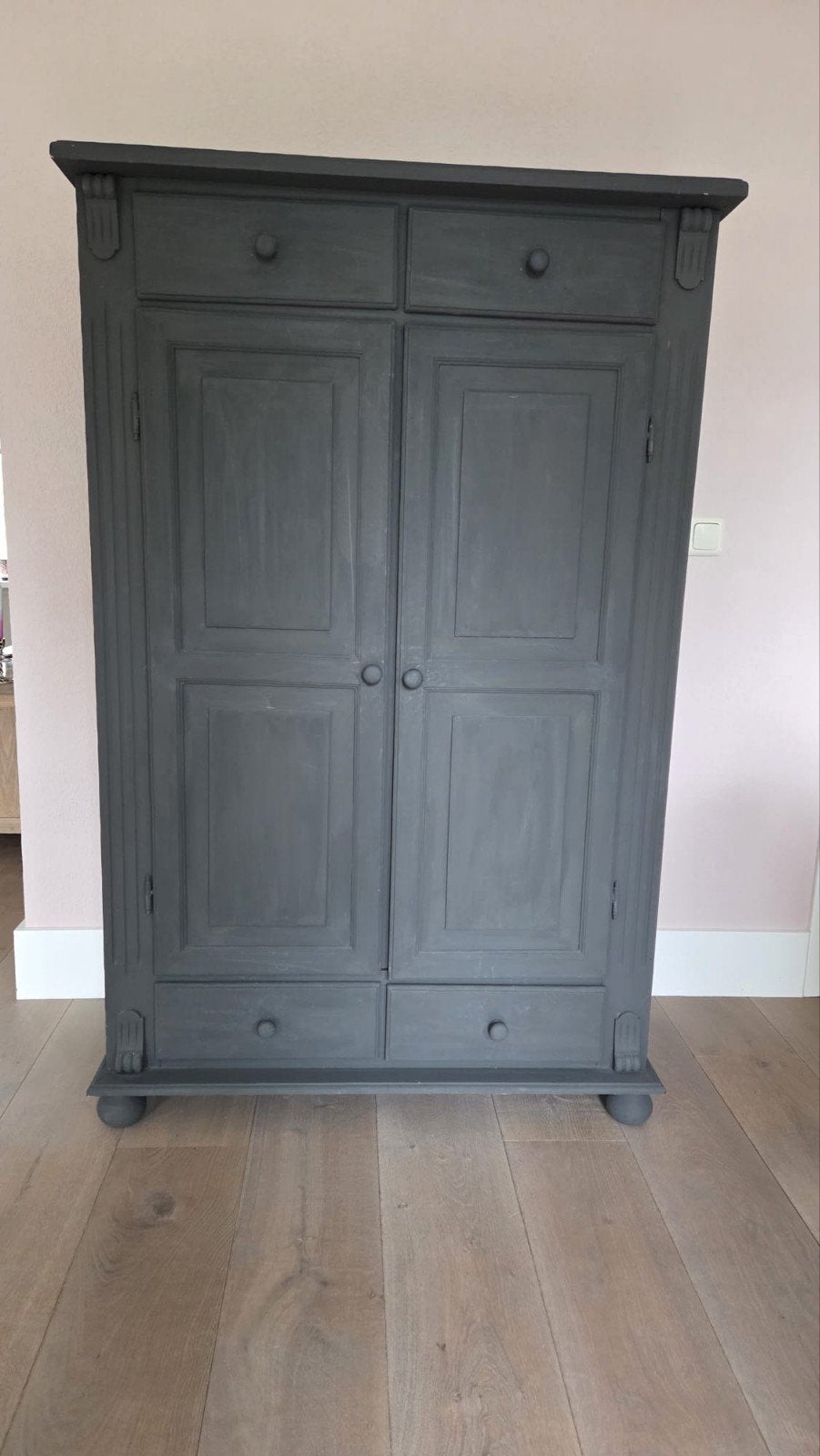 Kast - Donkergrijze Houten Opbergkast met Lades, Huis en Inrichting, Gebruikt, 70 tot 120 cm, 120 tot 170 cm, Ophalen of Verzenden