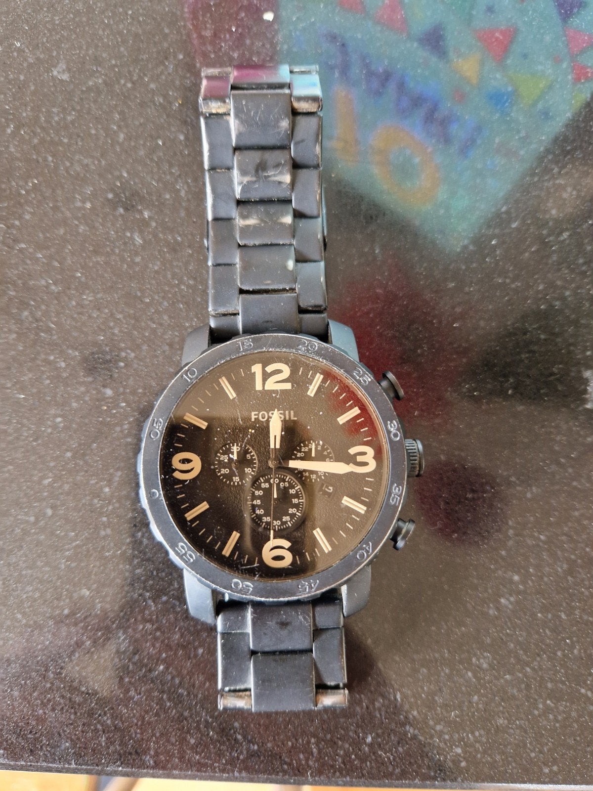 Fossil JR-1356 stoer stalen horloge zwart, Ophalen of Verzenden, Gebruikt, Staal, Overige merken