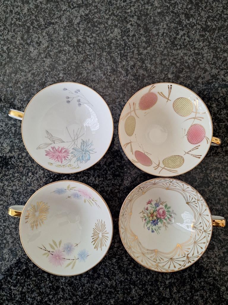 vintage kopjes en schoteltjes bloemen schoteltje gouden rand, Ophalen of Verzenden