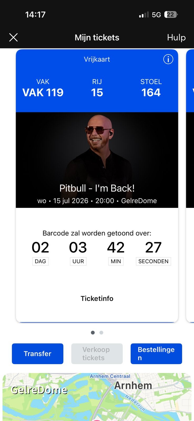 2 pitbull tickets te koop! Rij 15, Twee personen, Juni, Levenslied