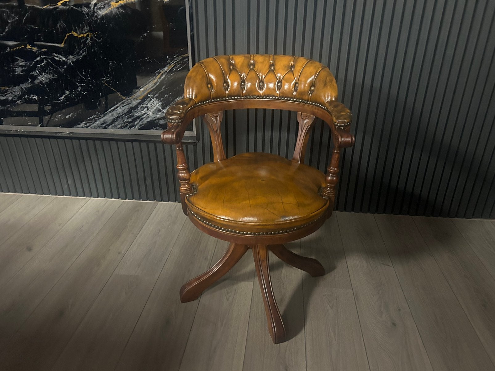 Chesterfield Lederen Bureaustoel !!, Ophalen of Verzenden, Bruin