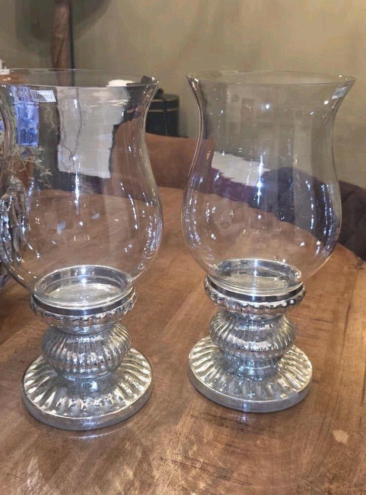 Grote Lifestyle Hurricane Windlichten - Set van 2, Ophalen, Windlicht, Overige merken, Zilver