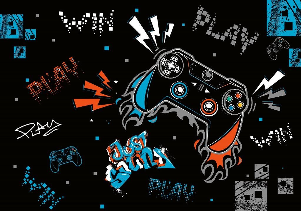 Game behang Controller, gamekamer, console, Muurdeco4kids, Huis en Inrichting, Stoffering | Behang, Blauw, Verzenden