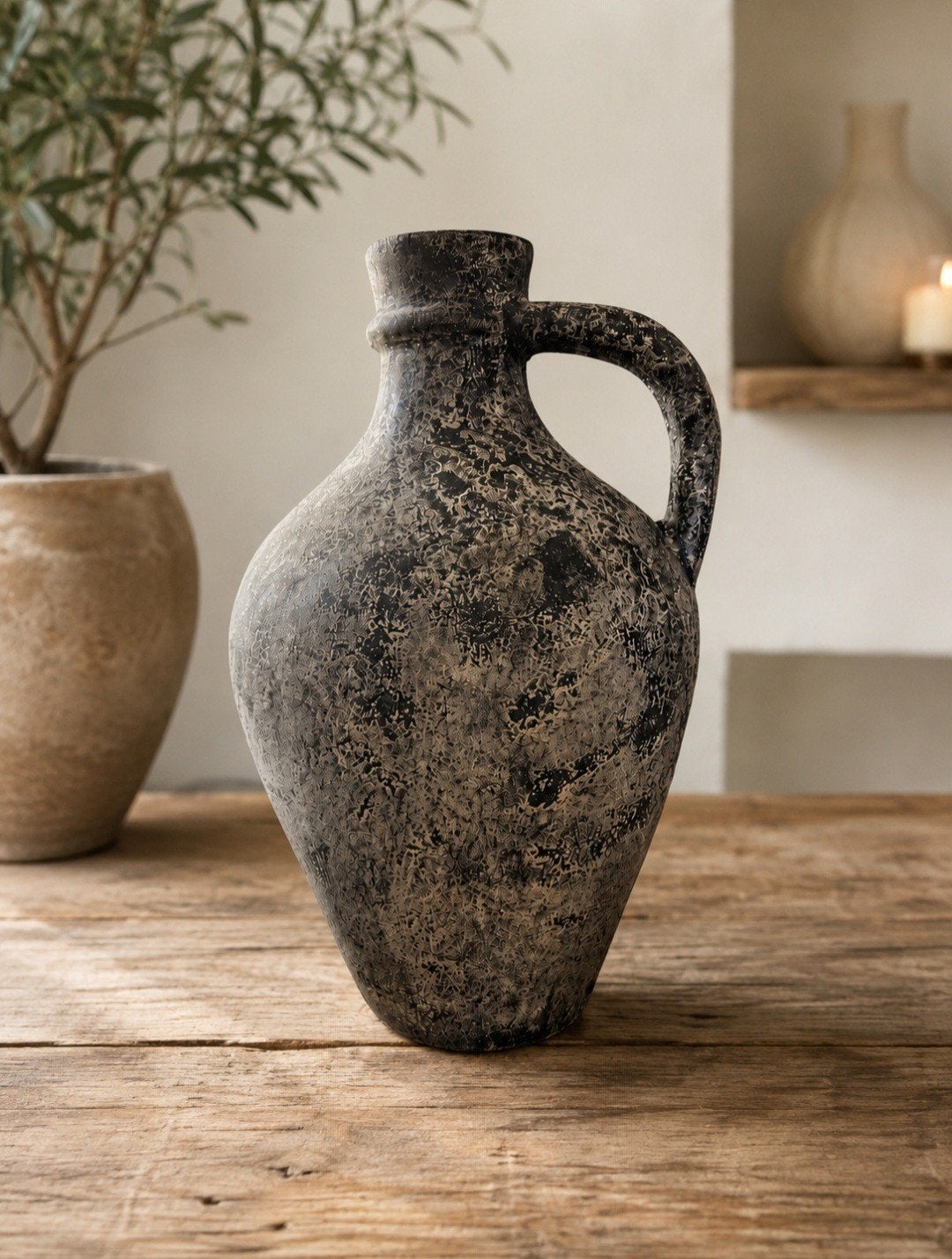 Decoratieve kruik / vaas – zwart/grijs, Huis en Inrichting, Ophalen of Verzenden, Grijs, 38 cm