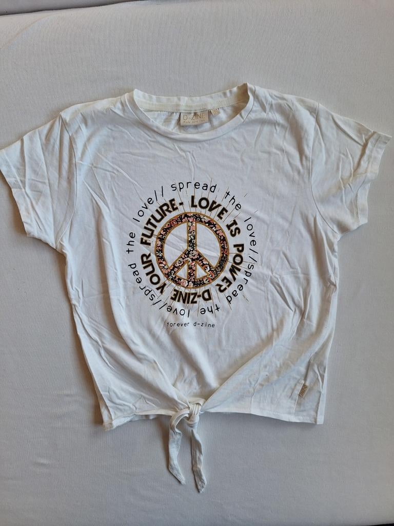 Wit knoop T-shirt peace 164 /170, Kleding | Dames, Wit, Ophalen of Verzenden, Zo goed als nieuw, Korte mouw