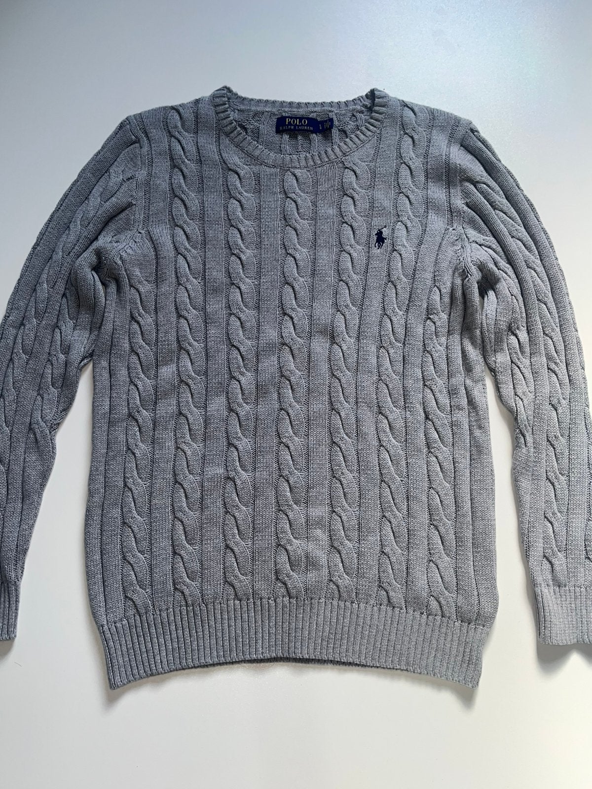 Ralph Lauren kabeltrui grijs maat L, Ophalen of Verzenden, Zo goed als nieuw, Maat 52/54 (L), Grijs