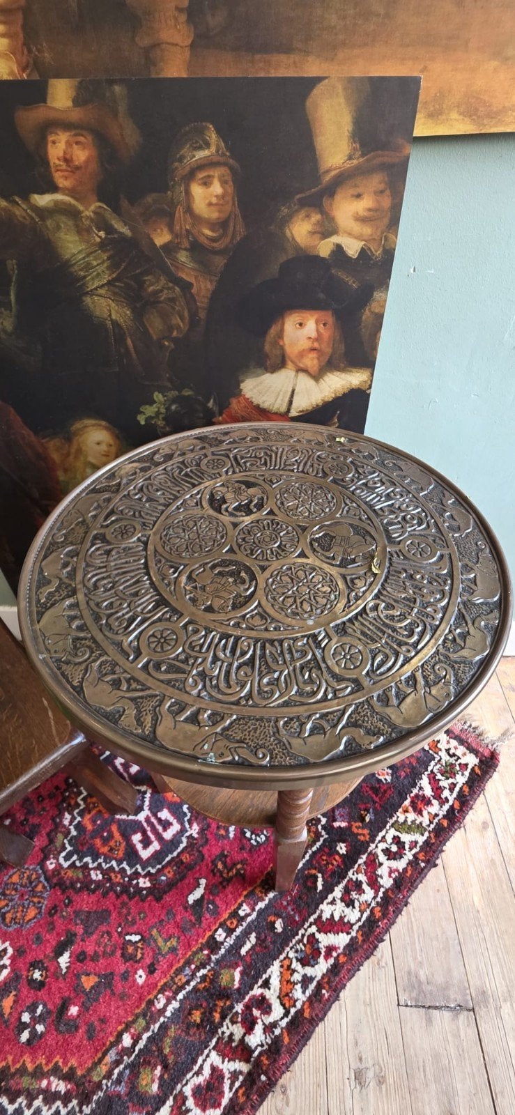 Lucky Vintage bijzettafel of rooktafel koperen bovenblad, Antiek en Kunst, Ophalen