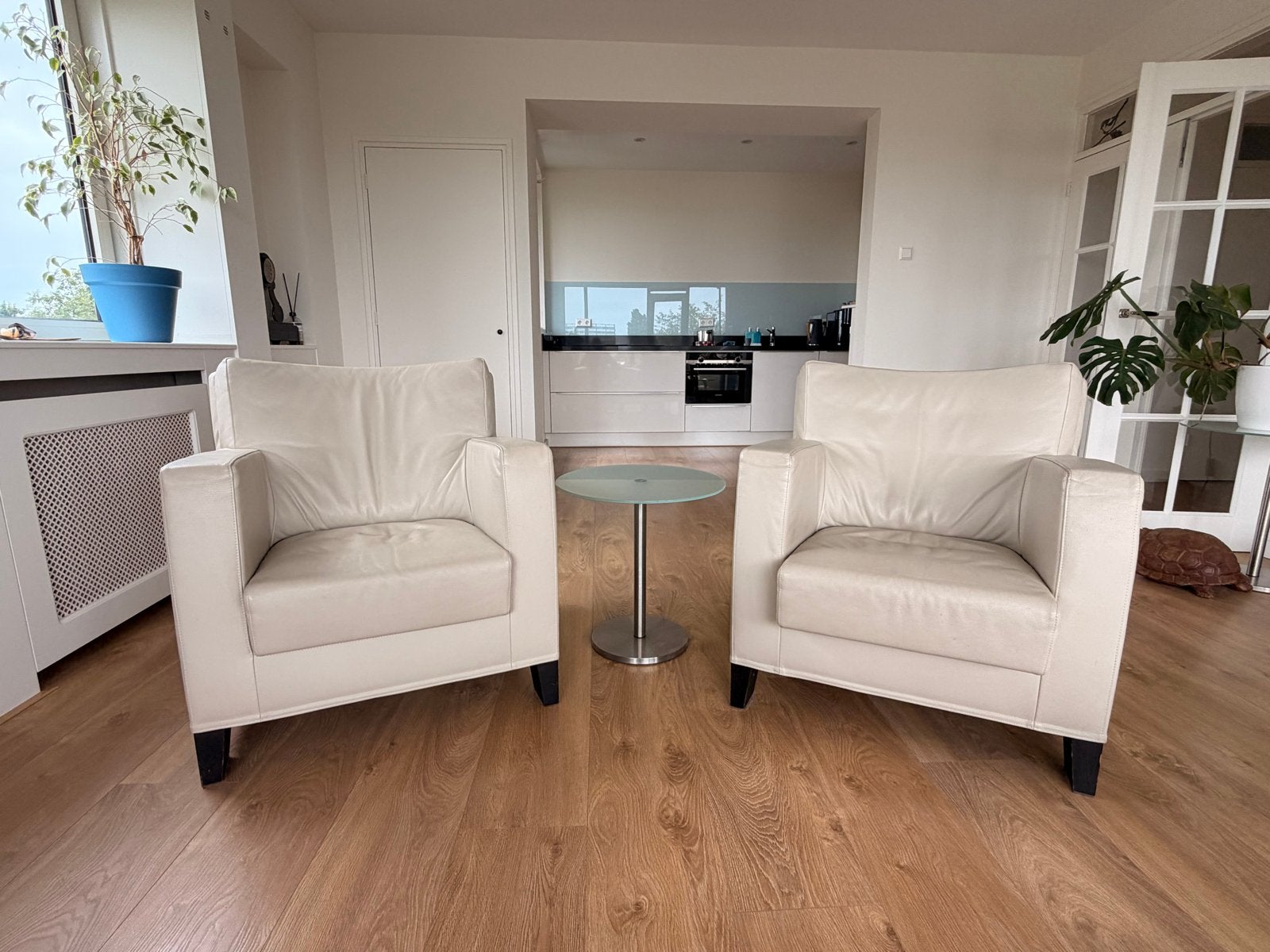 Leren club fauteuils van Jan Neggers - 2 stuks, Huis en Inrichting, Ophalen, Gebruikt, Leer, 75 tot 100 cm