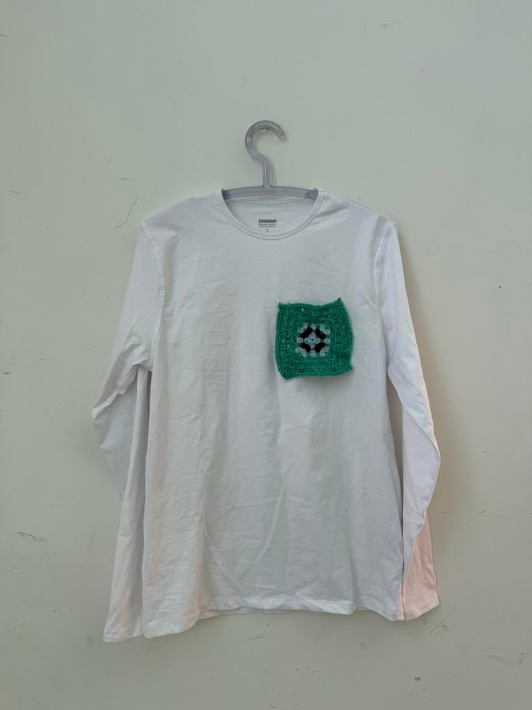 Wit Zeeman shirt met gehaakte zak - Maat L, Kleding | Dames, T-shirts, Wit, Maat 42/44 (L), Nieuw, Ophalen of Verzenden