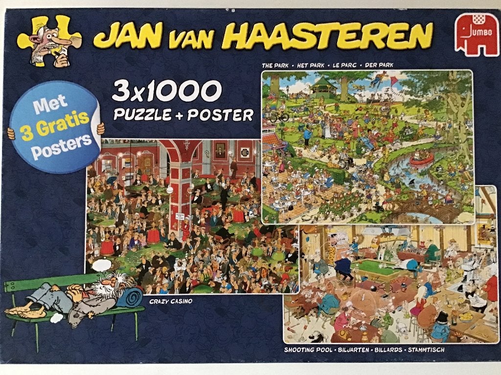 Jan van Haasteren puzzels 3 in 1, Ophalen of Verzenden, Meer dan 1500 stukjes, Zo goed als nieuw, Legpuzzel