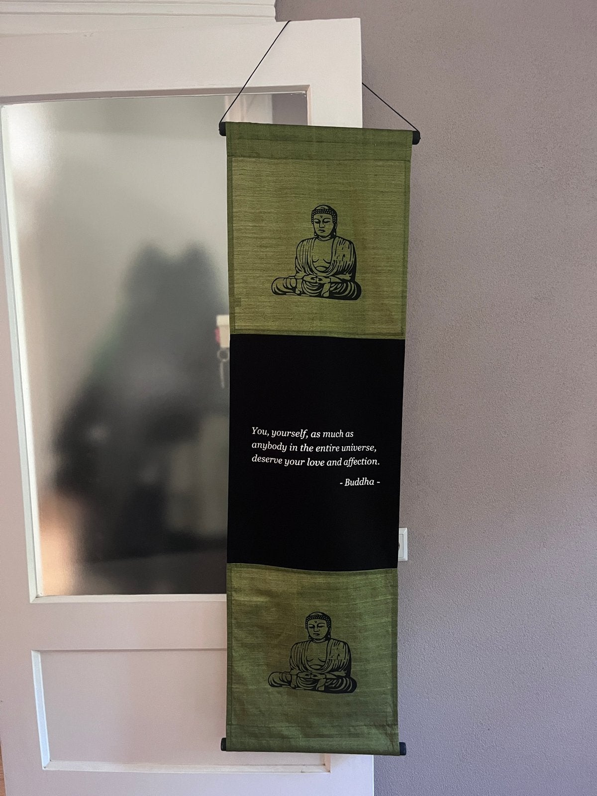 Wandkleed Buddha groen/zwart circa 123 cm lang, katoen, Ophalen of Verzenden, Gebruikt