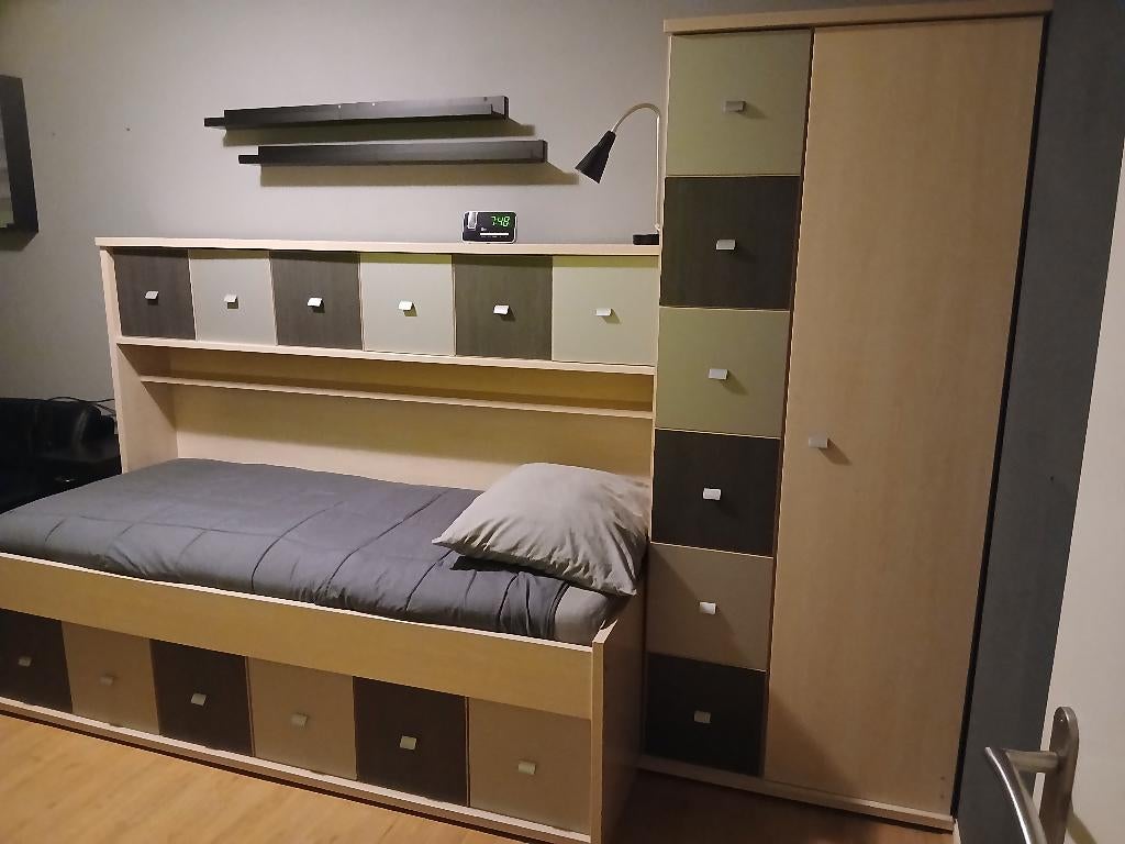 Tiener bed met kast en ombouw, Ophalen, Gebruikt, 90 cm, Eenpersoons