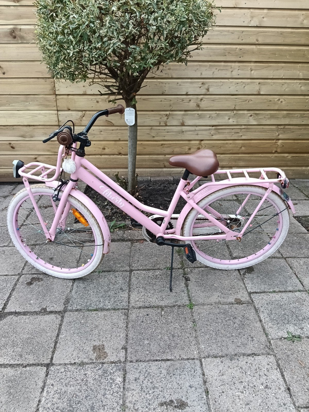 Roze fiets met voordrager 22 inch, Terugtraprem, 22 inch, Gebruikt, Liberty