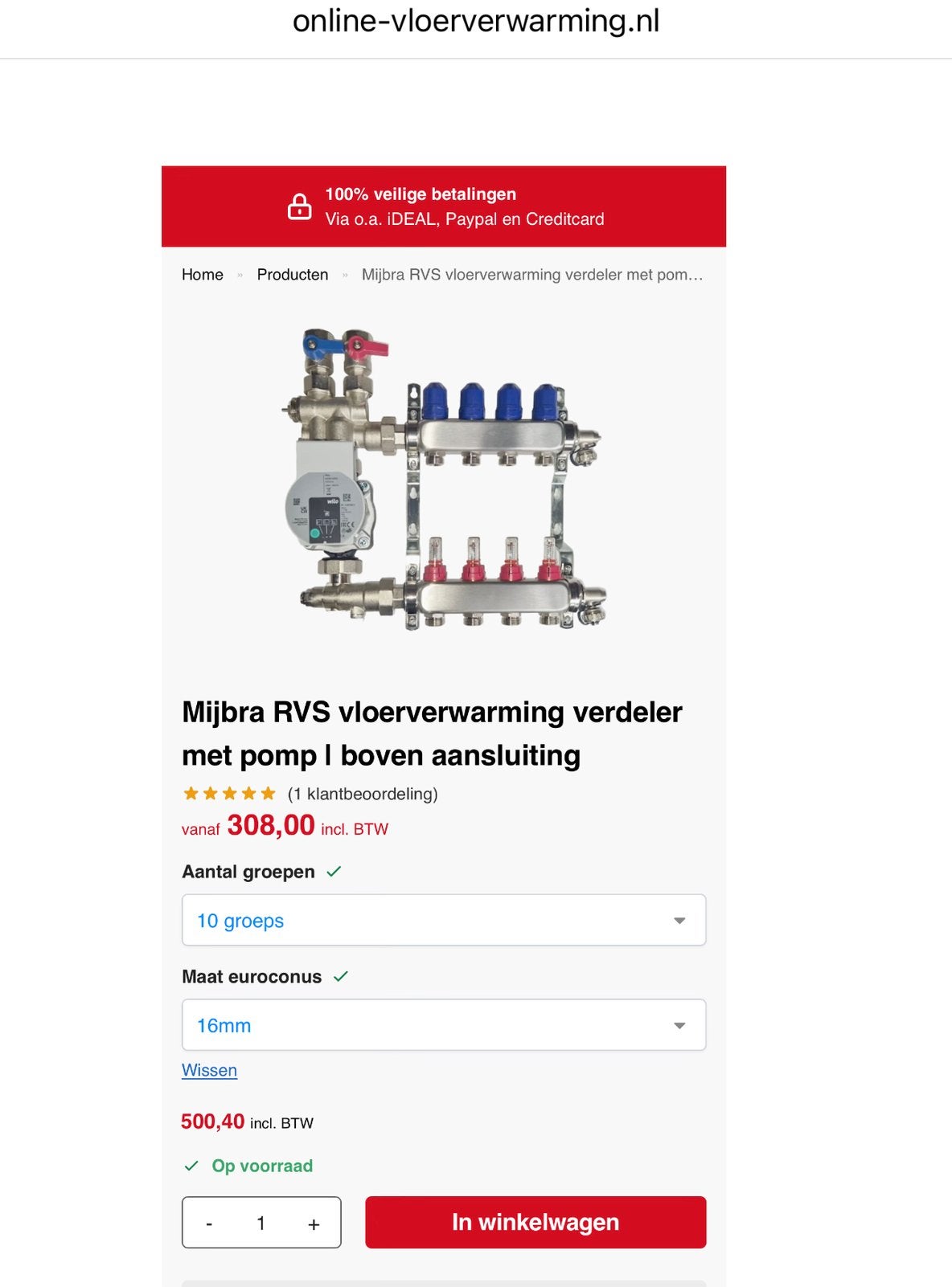 Mijbra RVS vloerverwarming verdeler|  NEW |boven aansluiting, 30 tot 80 cm, Ophalen of Verzenden, 60 tot 150 cm, Overige typen