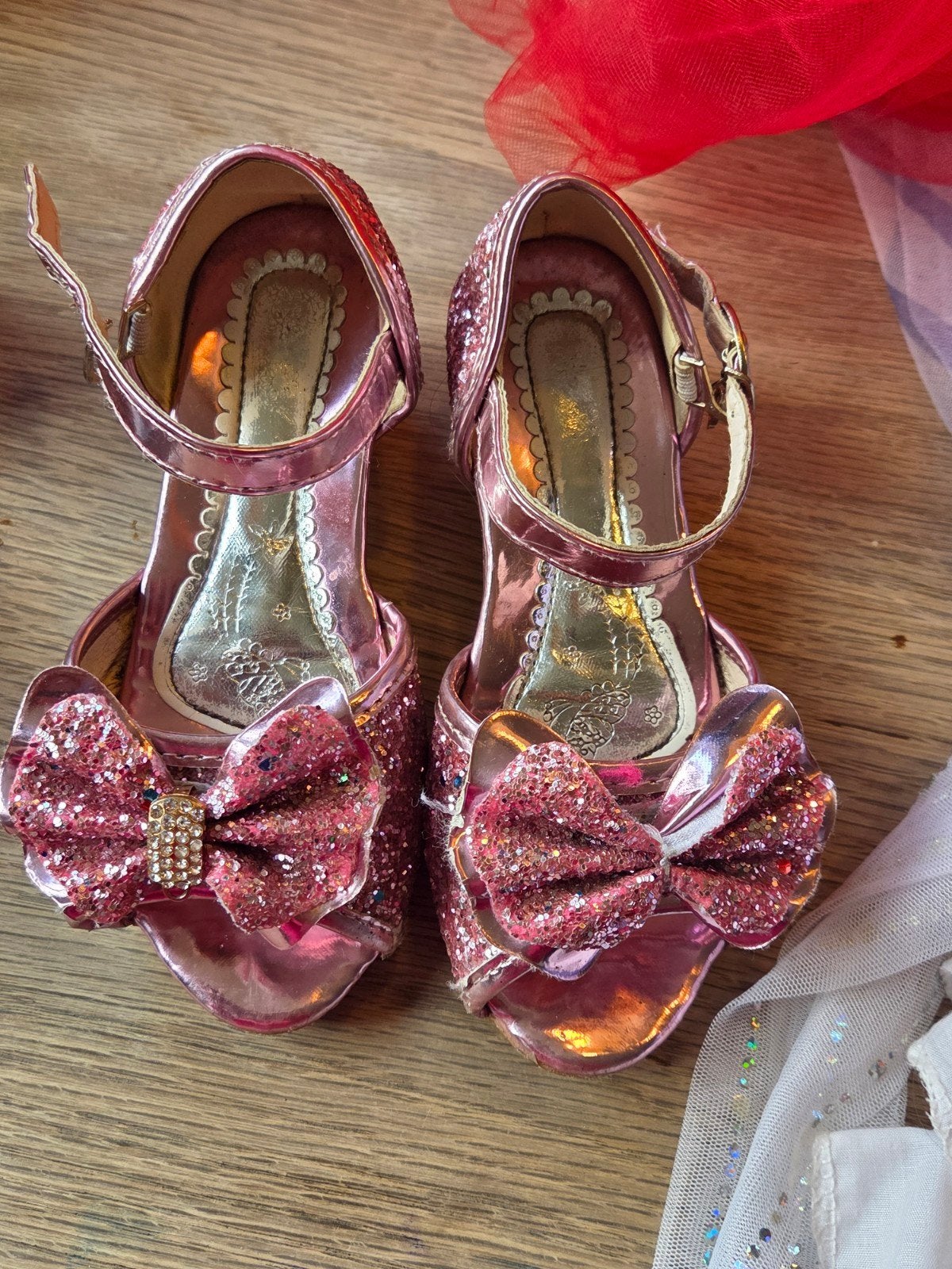 Roze glitter schoentjes met hakje - maat 26, Ophalen of Verzenden, Gebruikt, Meisje, Schoenen
