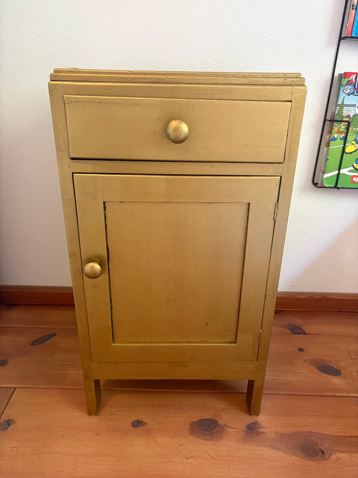 Gouden Nachtkastje met Lade en Deurtje, Ophalen, Gebruikt, Minder dan 45 cm, 55 tot 70 cm