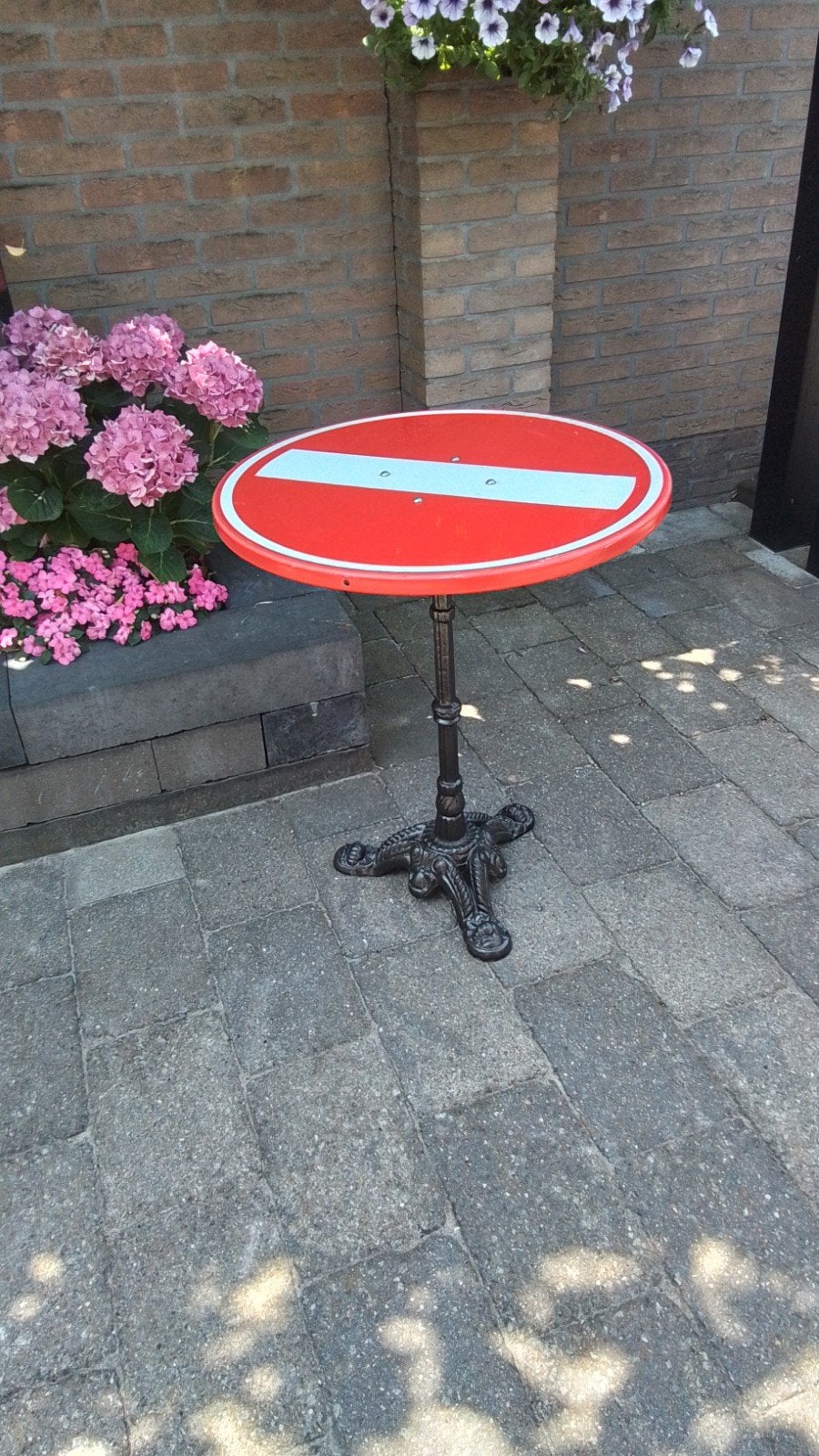 Unieke bistro tafel., Tuin en Terras, Tuintafels, Ophalen, Rechthoekig, Metaal