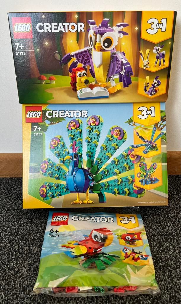 Lego Creator Uil 31125 + Pauw 31157 + Papegaai 30581 NIEUW, Ophalen of Verzenden, Nieuw, Complete set, Lego