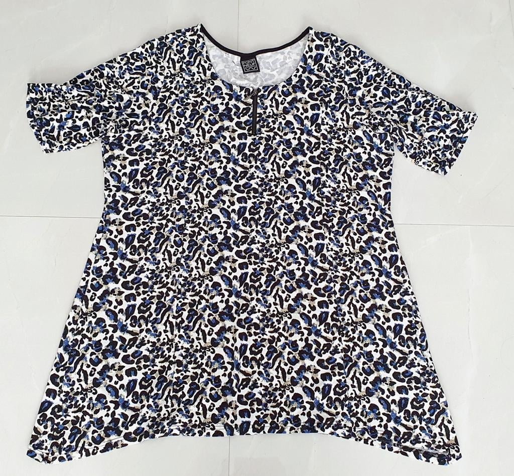Pont Neuf top shirt met Luipaardprint en Rits - Maat XL, Kleding | Dames, Blauw, Maat 46/48 (XL) of groter, Ophalen of Verzenden