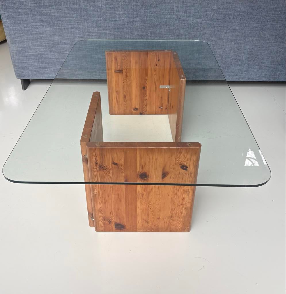 Ikea Lagun salontafel, 1987, glas en grenen, Huis en Inrichting, Tafels | Salontafels, Gebruikt, 100 tot 150 cm, Glas, Minder dan 50 cm