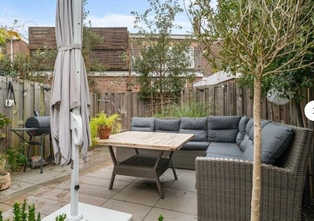 Mondial loungeset met teakhouten tafel, Ophalen, Gebruikt, Rechthoekig, Wicker