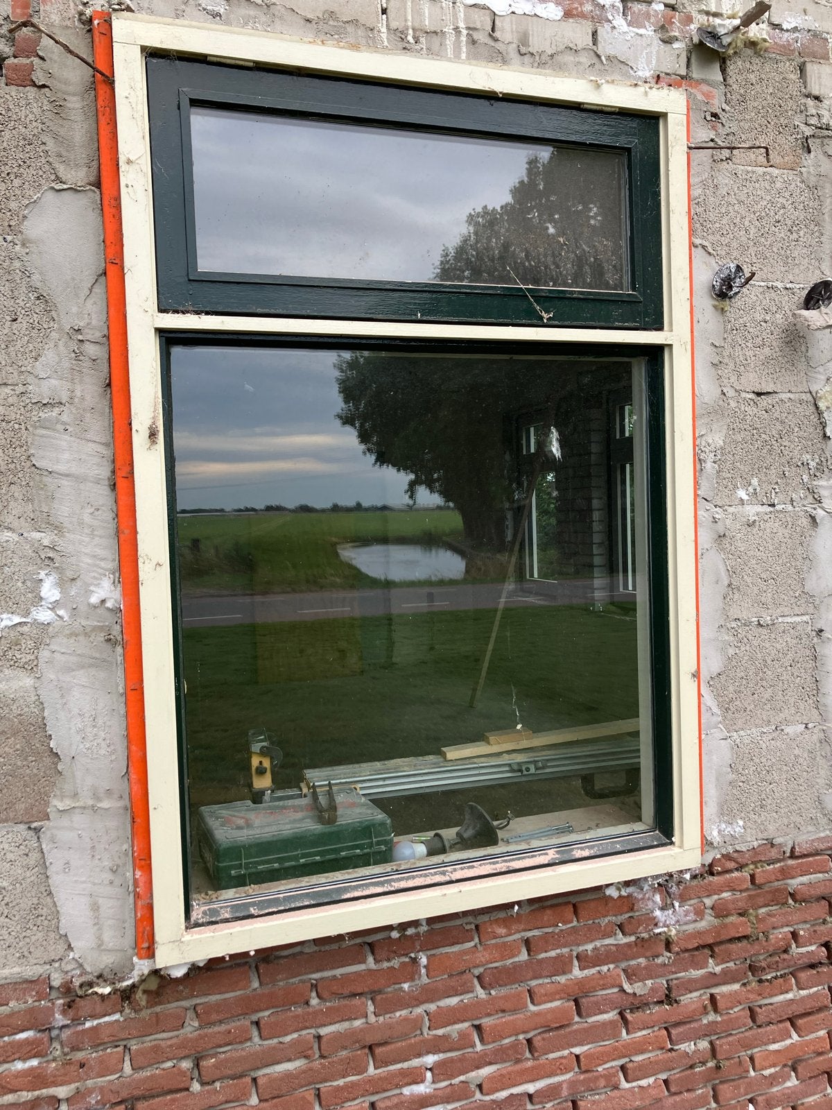 Raamkozijn met vast raam en bovenlicht, Ophalen, Gevelraam of Ruit, Gebruikt, 80 tot 120 cm