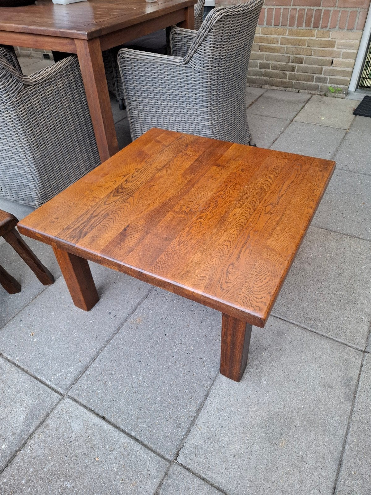 Eikenhouten hoektafel, 80x80 cm, 43 cm hoog, Huis en Inrichting, Minder dan 45 cm, Gebruikt, Vierkant, Ophalen of Verzenden
