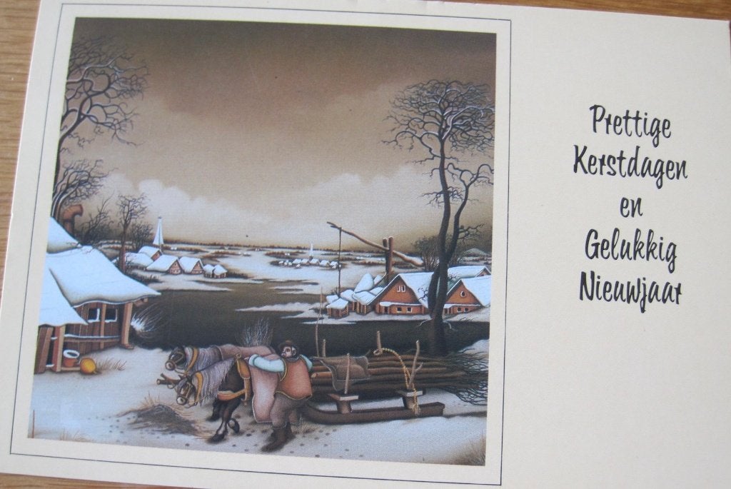 Kerst - twee paarden trekken een slee met bomen - 1989, Verzenden, 1980 tot heden, Gelopen, Overige thema's