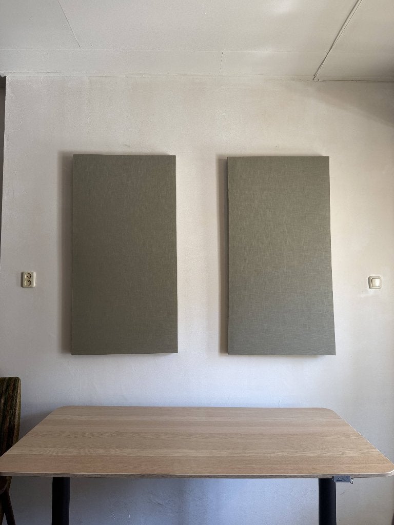 Twee XL mosgroene linnen akoestische panelen van NoviSono, Ophalen, Gebruikt, Overige materialen, 50 tot 100 mm
