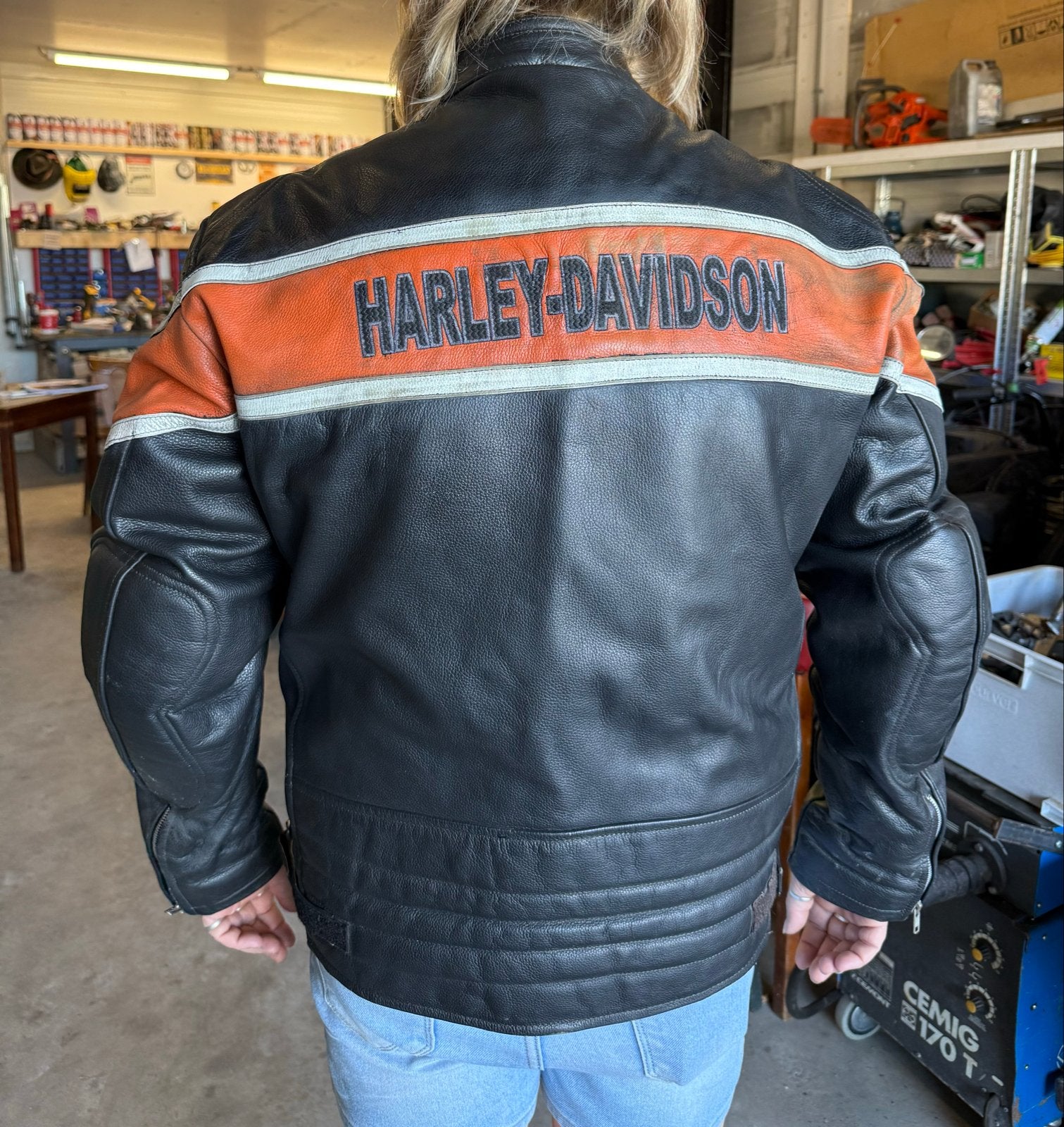 Harley-Davidson Leren Motorjas - Zwart/Oranje (5XL), Motoren, Ophalen of Verzenden, Tweedehands, Heren, Jas | leer