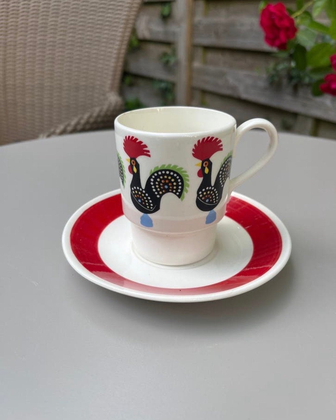 Vintage kop en schotel met haan decor - Royal Sphinx, Antiek en Kunst, Ophalen of Verzenden
