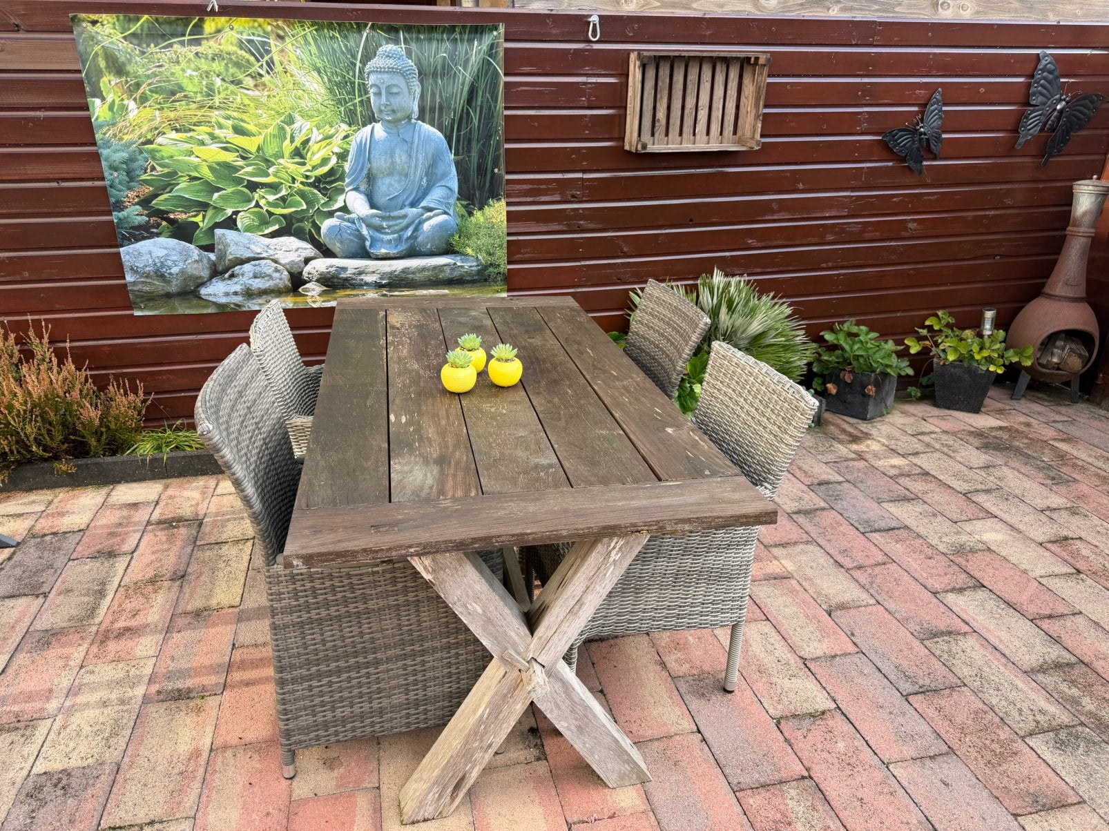 Tuintafel 180x90 cm incl. 4 stoelen, Tuin en Terras, Ophalen, 4 zitplaatsen, Eettafel, Zo goed als nieuw