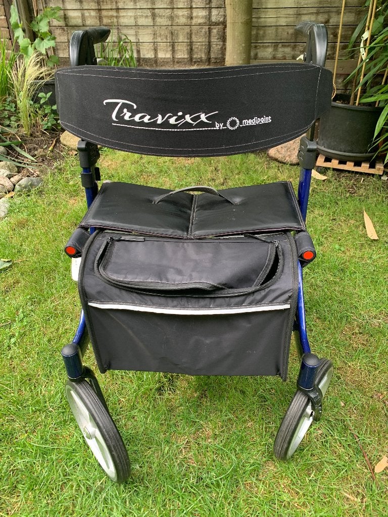 Rollator Travixx de Luxe S, in-outdoor, gebruikt,blauw, Ophalen, Opvouwbaar, Gebruikt