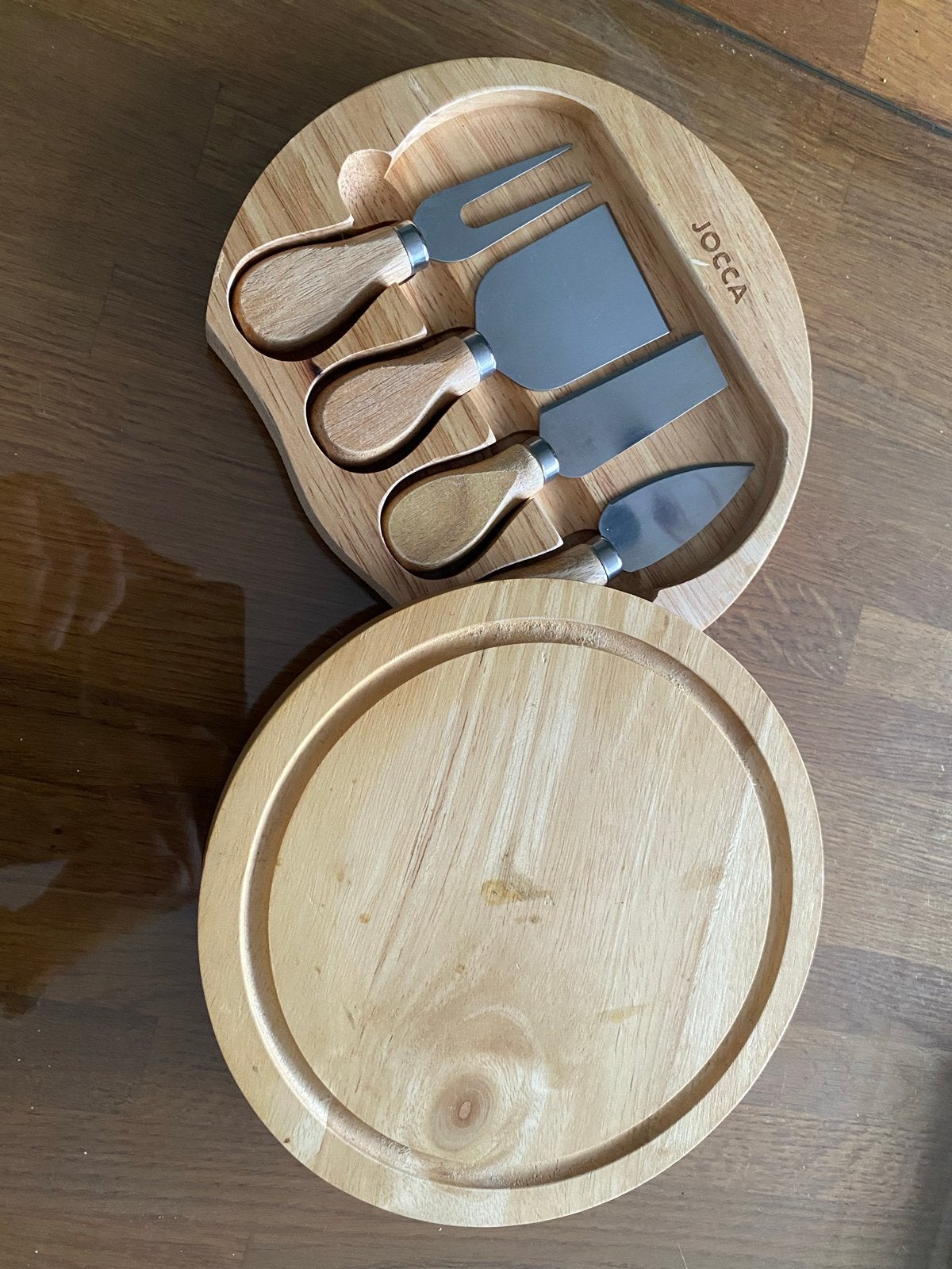 Kaas of hapjes plank met messen set - JOCCA, Gebruikt, Hout, Snij-/serveerplank, Ophalen of Verzenden