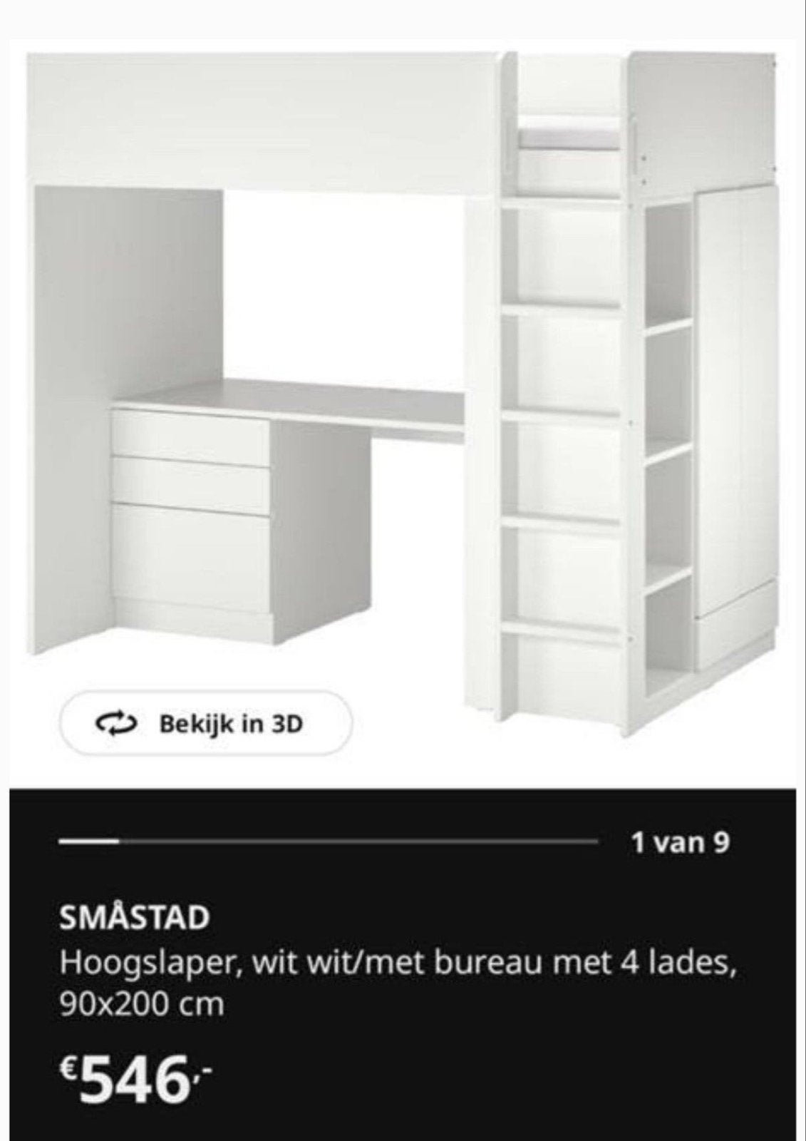 IKEA SMÅSTAD Hoogslaper met bureau en kledingkast, Ophalen, Gebruikt, Eenpersoons, 200 cm