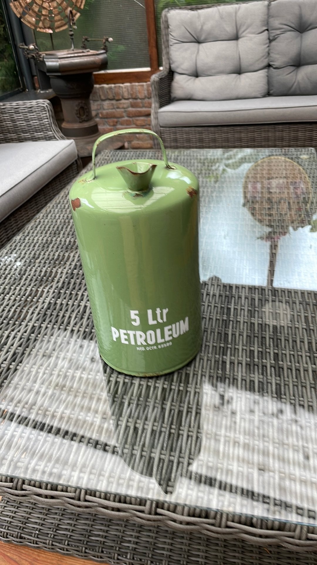 Vintage Petroleum Kan 5 Liter Groen Emaille, Ophalen of Verzenden