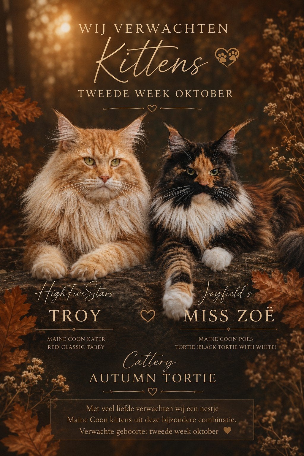 Maine Coon nestaankondiging, Dieren en Toebehoren, Katten en Kittens | Raskatten | Langhaar, Geslacht onbekend, Met stamboom, 0 tot 2 jaar