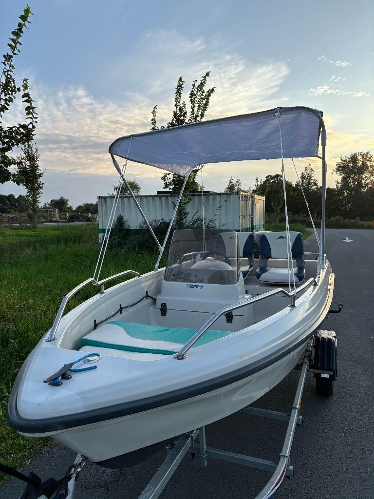 Terhi 4100 Console met 40pk 4 takt Yamaha en Kick trailer, Watersport en Boten, Ophalen, Gebruikt, 30 tot 50 pk, 3 tot 6 meter