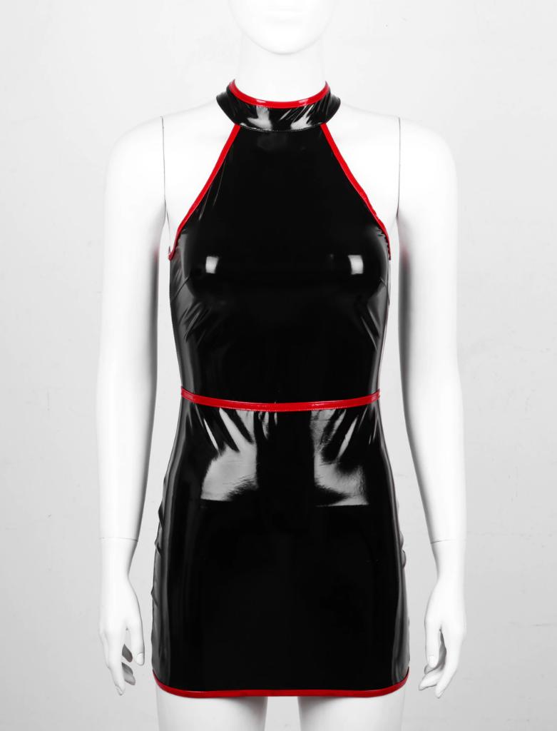 Zwarte rode wetlook jurk jurkje lak leer lakleer sexy, Verzenden, Nieuw, Zwart, Boven de knie