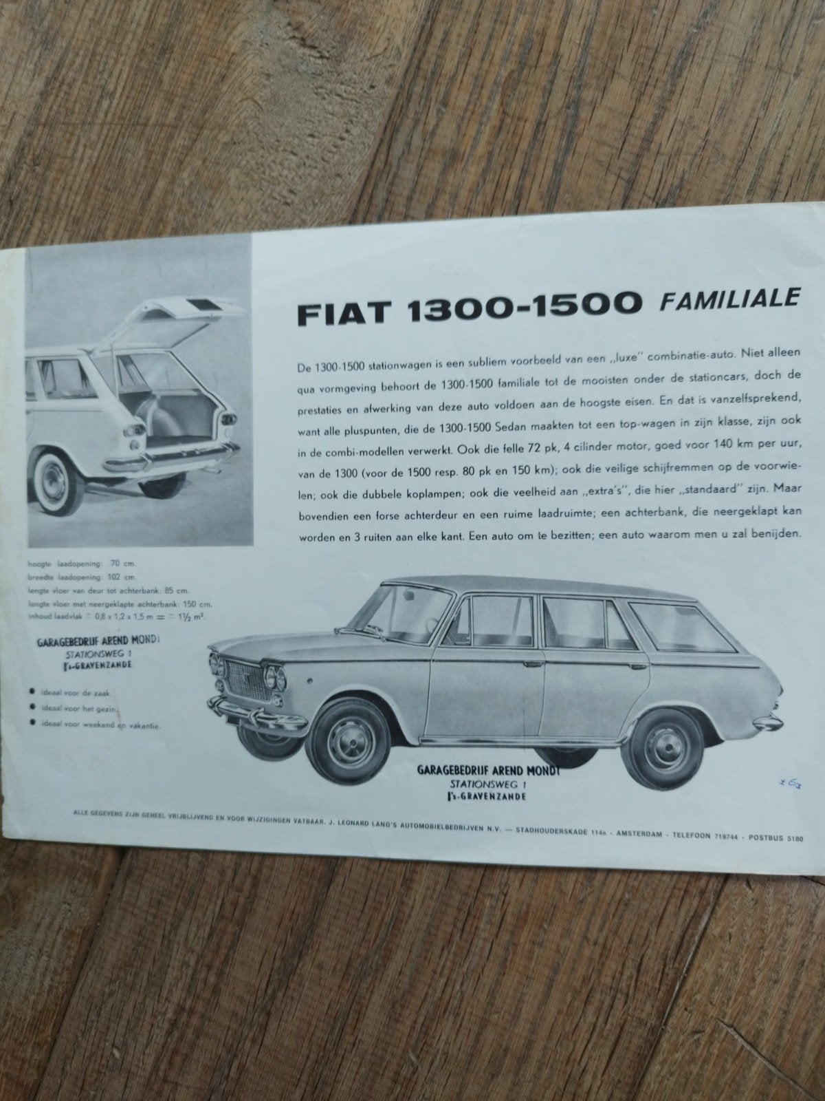 Fiat 1300-1500 Familiale Flyer - Nederlands (1963), Gelezen, Algemeen, Ophalen of Verzenden, Fiat