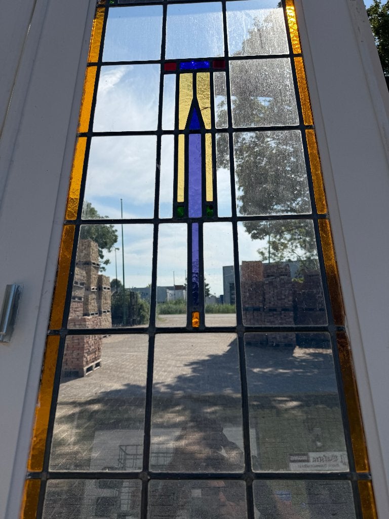 Set schuif / en-suite deuren met glas in lood 215x145cm., Antiek en Kunst, Curiosa en Brocante, Ophalen
