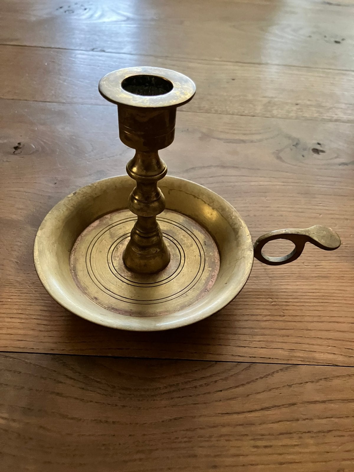 Vintage, oude kandelaar, bedkandelaar, blaker, chamberstick, Ophalen, Koper of Brons