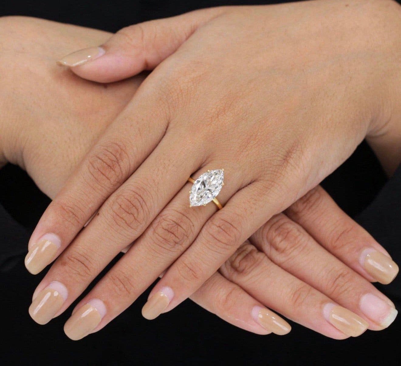 14K gouden ring met grote 5.00ct marquise diamant- 17,5mm, Nieuw, Ophalen of Verzenden, 17 tot 18, Met edelsteen