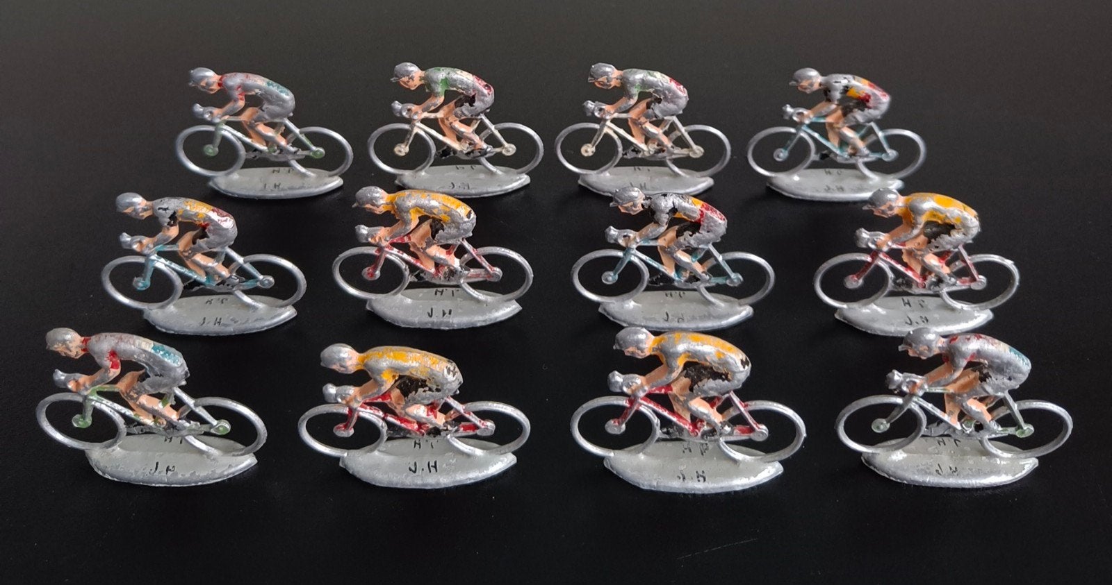 Oude metalen miniatuur speelgoed wielrenners J.H., Ophalen of Verzenden