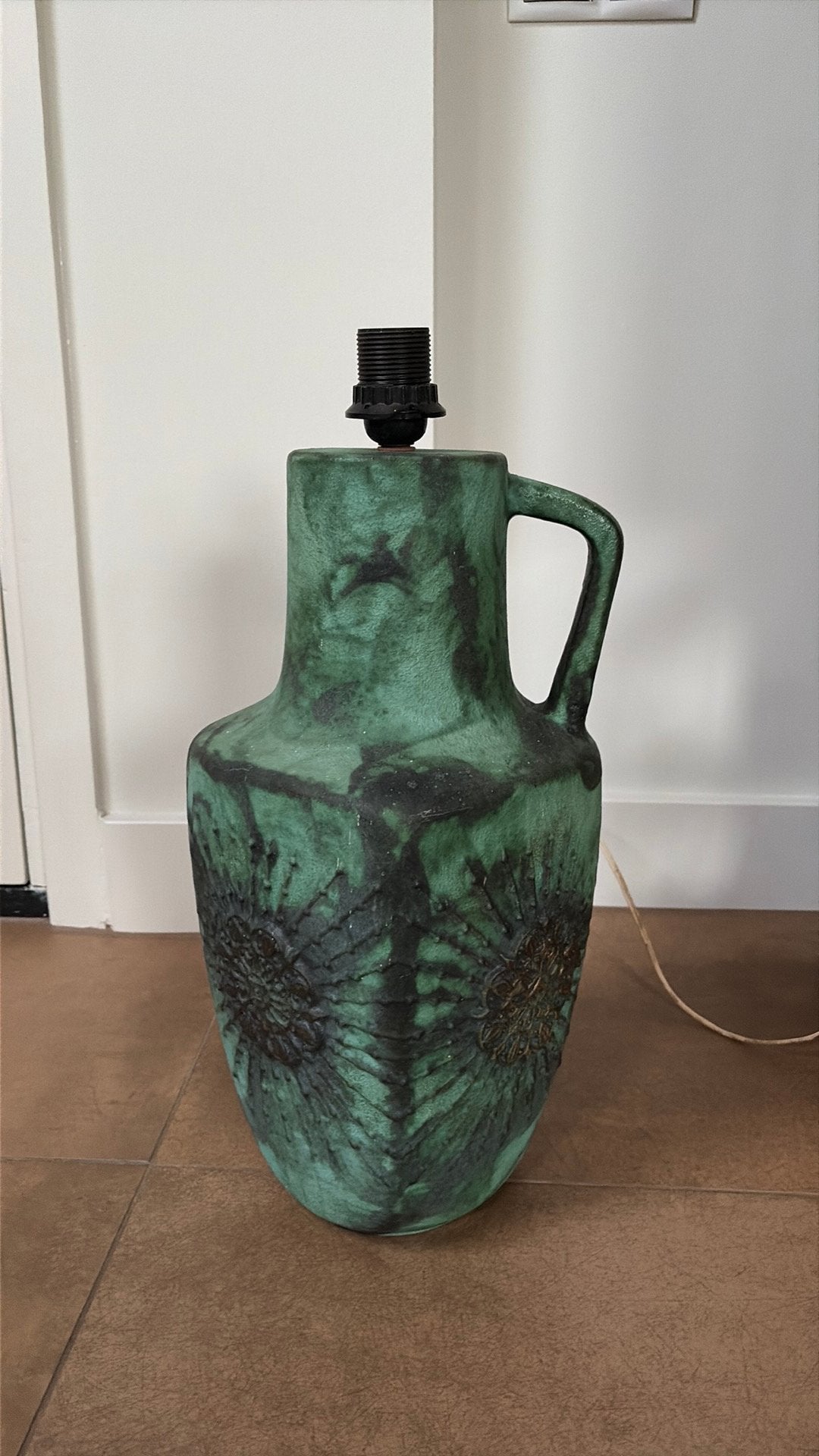 Vintage West Germany turquoise vloerlamp, Mid century modern, Keramiek, Zo goed als nieuw, Minder dan 100 cm