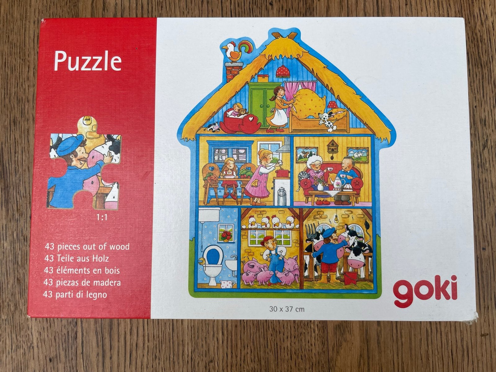 Goki Houten Boerderij Puzzel 43 Stukjes, Kinderen en Baby's, Speelgoed | Kinderpuzzels, 10 tot 50 stukjes, Ophalen of Verzenden