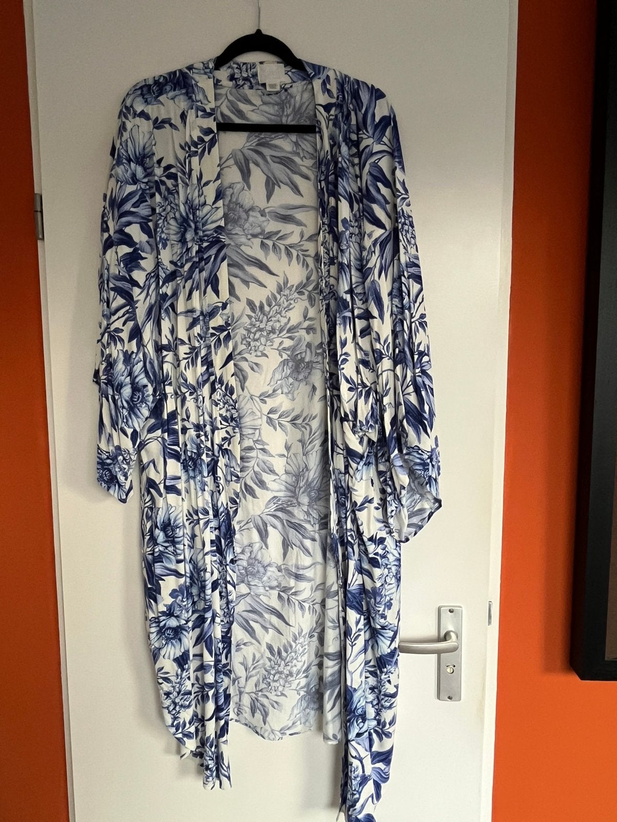 Vest kimono h&m  Maat 48 / 50  Blauwe bloemen  Halflang, Ophalen of Verzenden, Zo goed als nieuw, Blauw, Trui of Vest