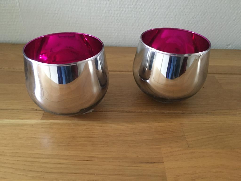 Coco Maison 2 theelicht houders zilver roze kleurig samen, Ophalen of Verzenden, Nieuw, Overige materialen, Minder dan 25 cm